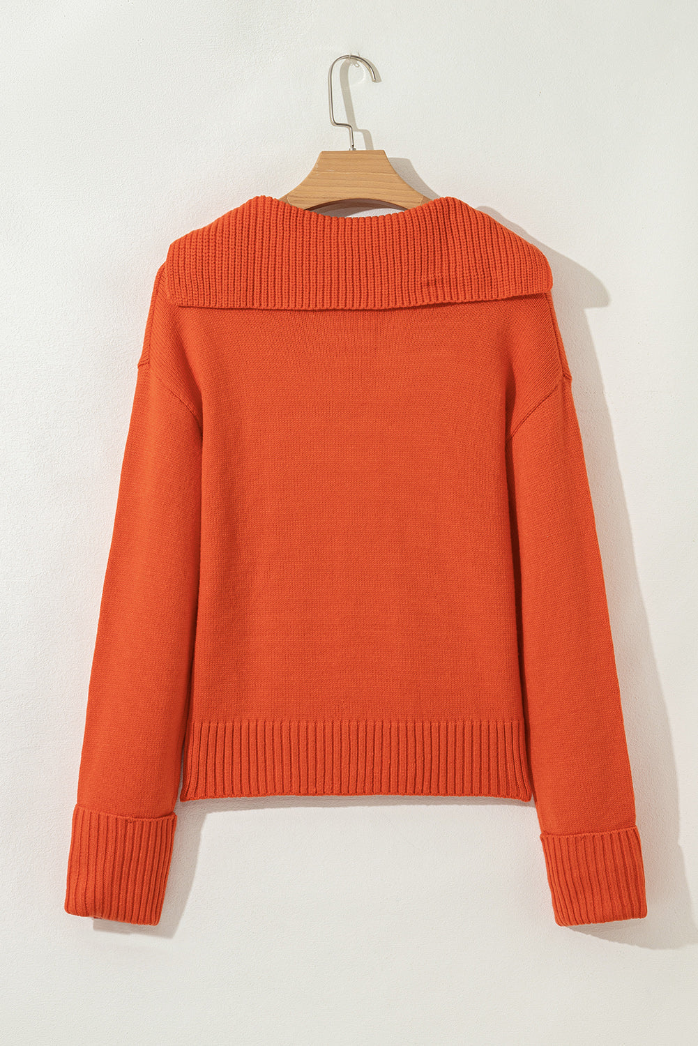 Solid Collared V-Neck Ribbed Edge Sweater
