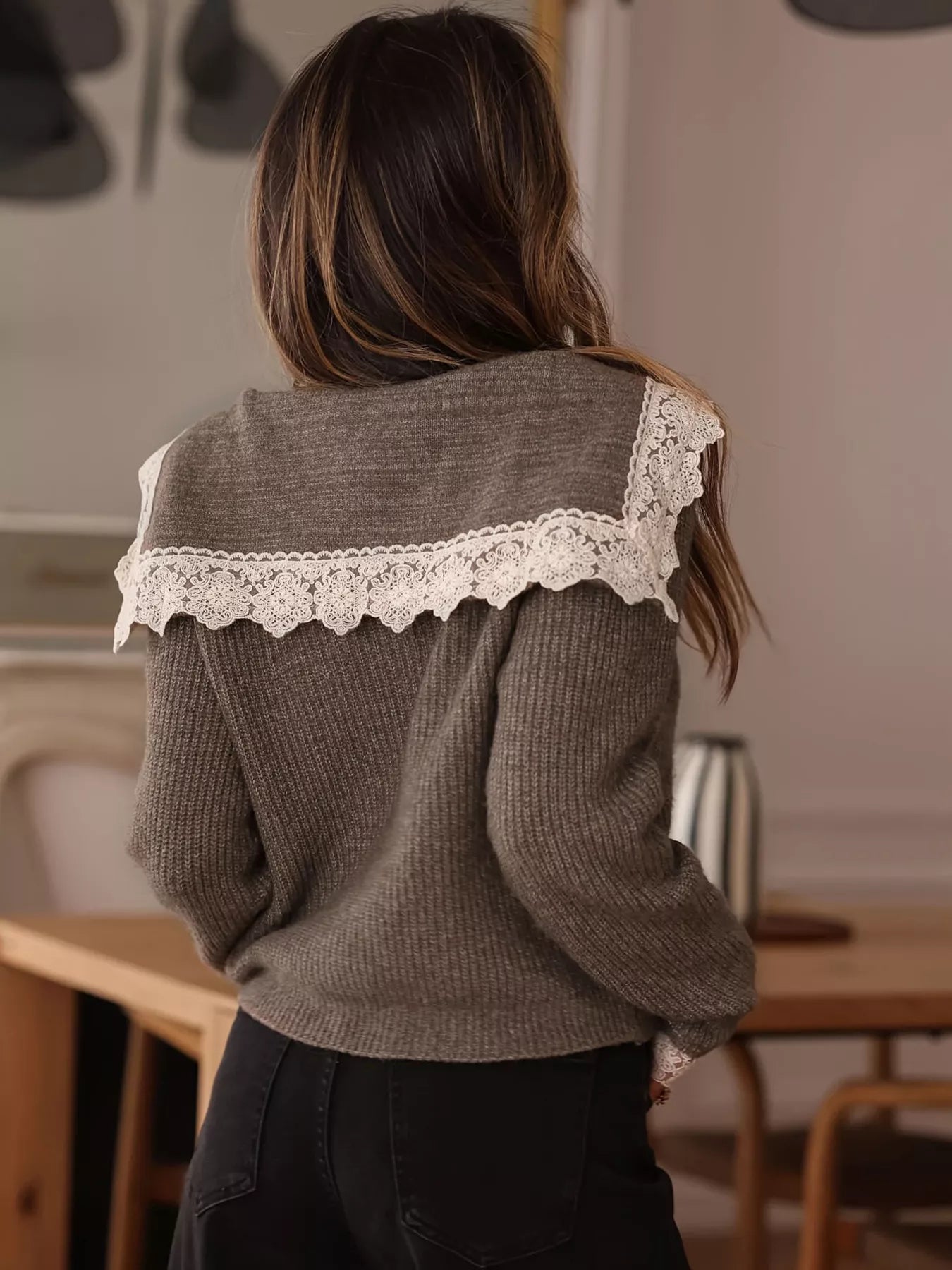 Lace Trim Button Up Cardigan