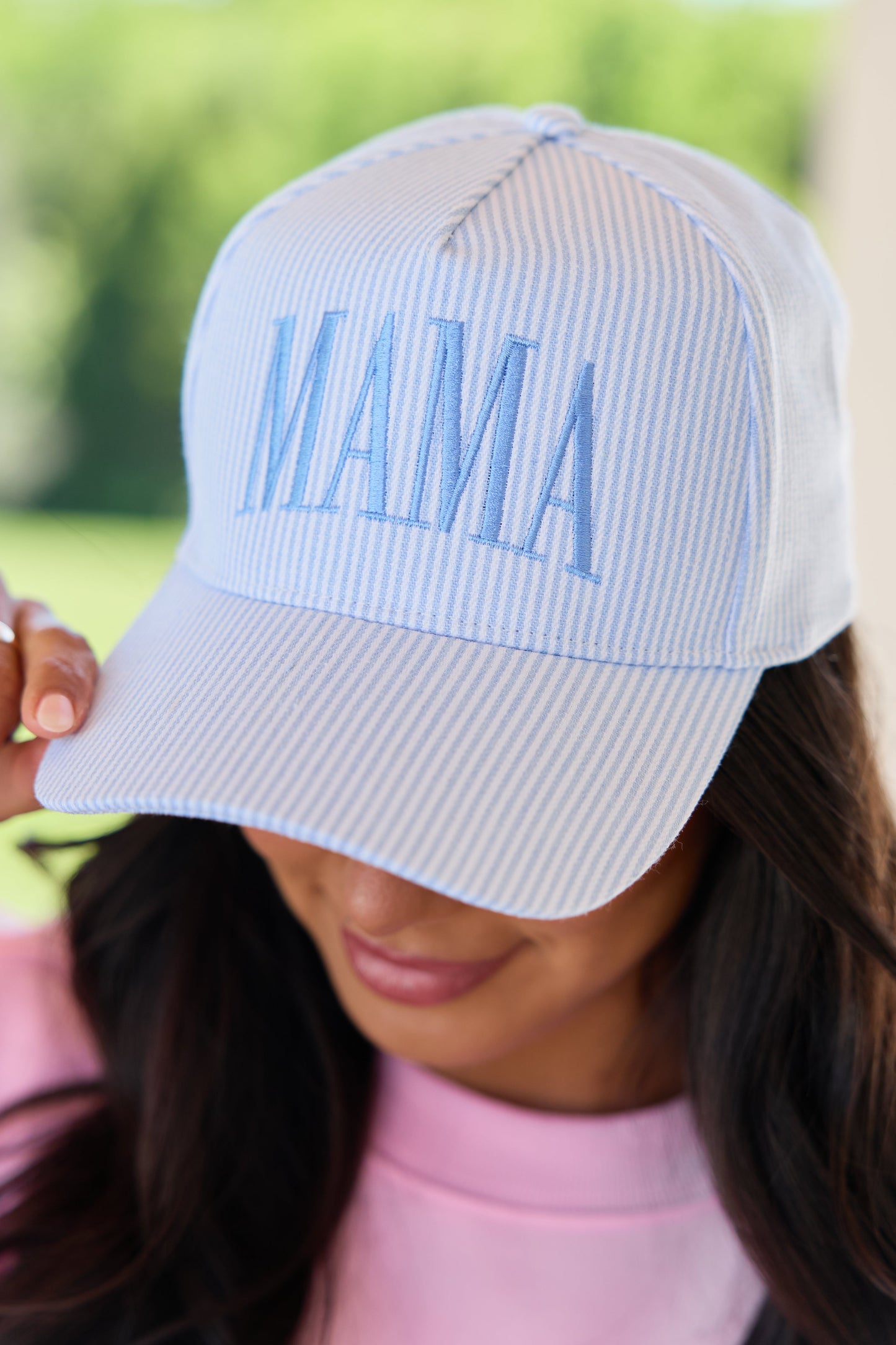 Blue Striped Mama Trucker Hat