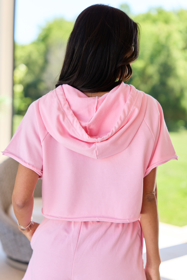 Everly Pink Cropped Hoodie