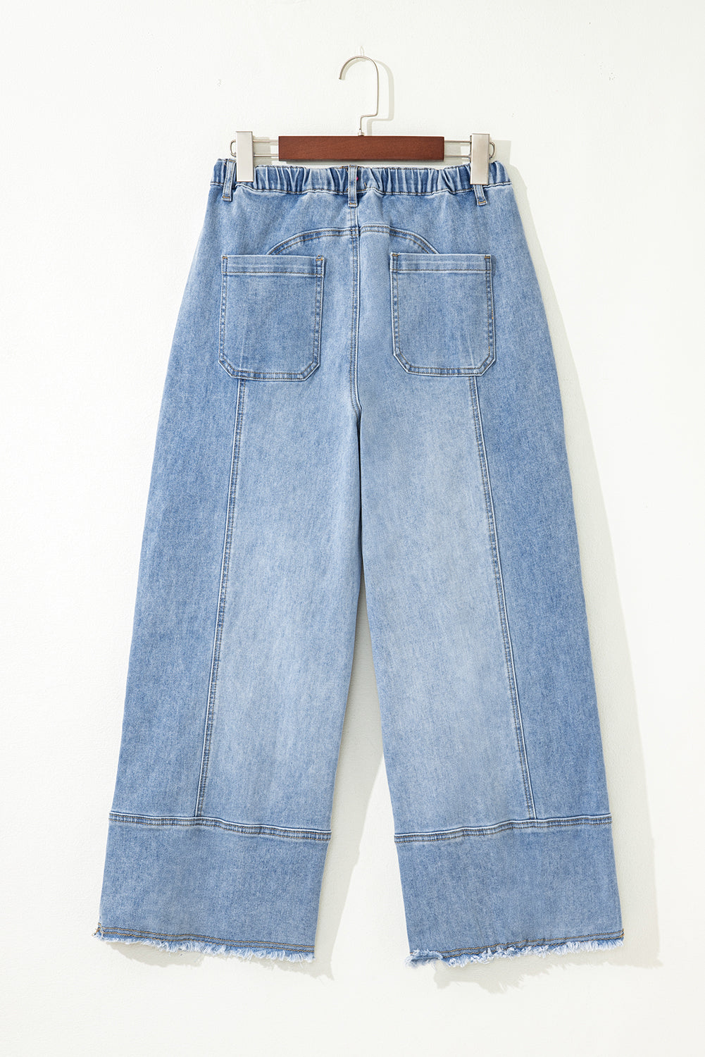 Denim Raw Hem Drawstring Wide Leg Pants