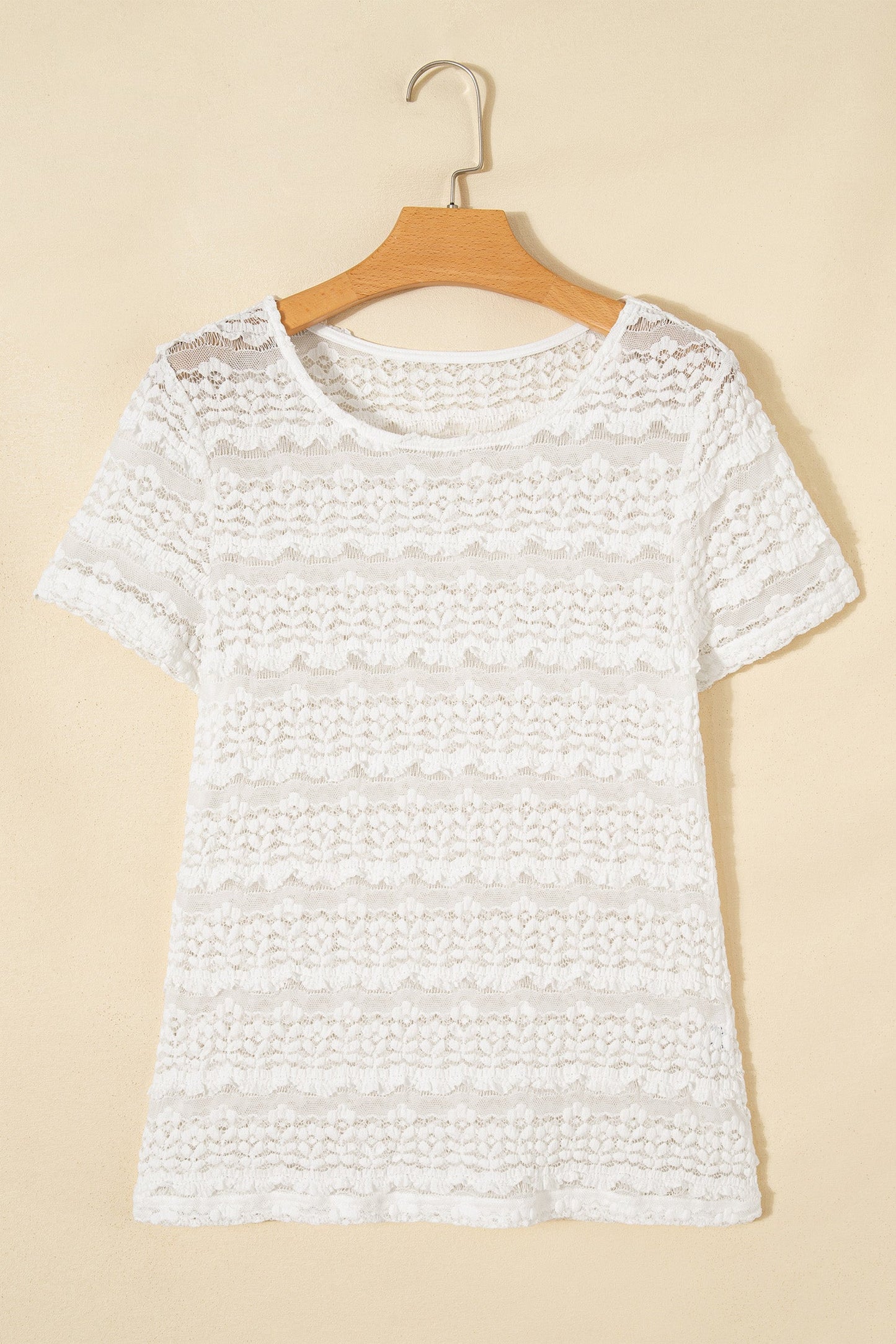 White Sheer Lace Short Sleeve Top