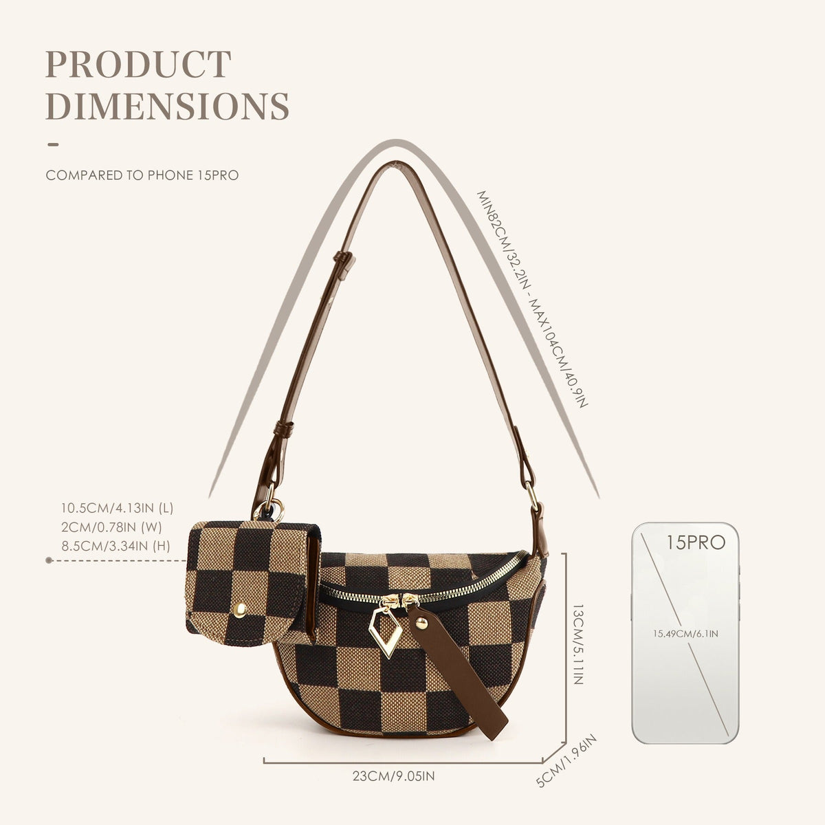 Small Crossbody Bag – Versatile Commute with Checkerboard Canvas