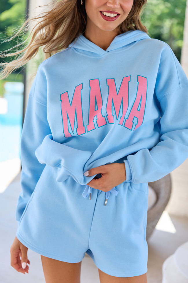 Mama Block Light Blue Graphic Hoodie