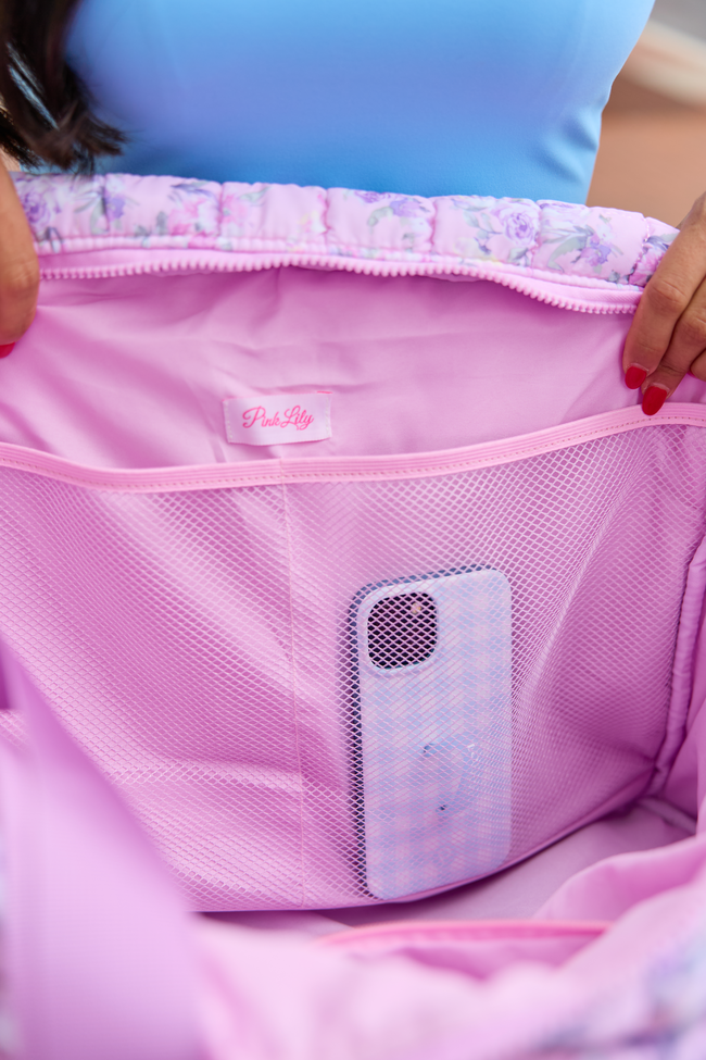 Haylie Lilac Floral Quilted Weekender Bag