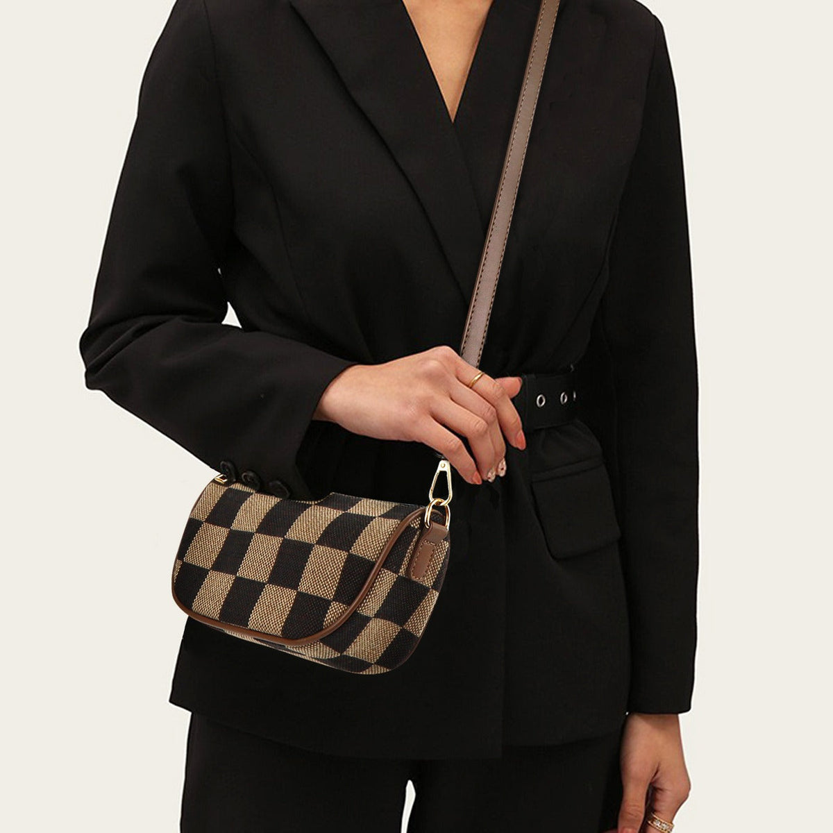 Small Crossbody Bag – Versatile Commute with Checkerboard Canvas