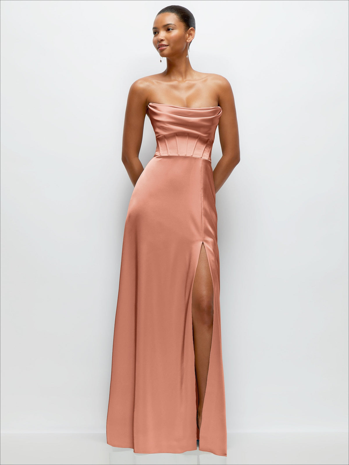 A-Line Satin Maxi Dress with Convertible Off-the-Shoulder or Strapless Looks