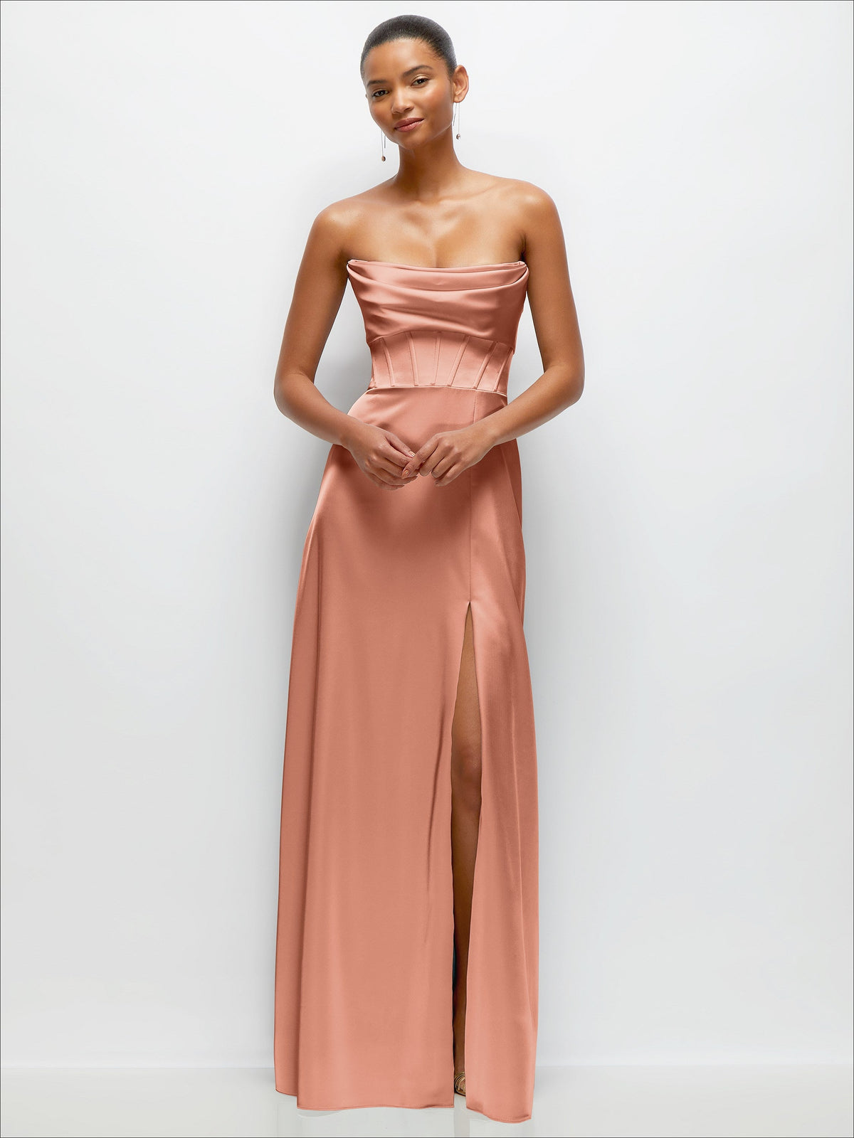 A-Line Satin Maxi Dress with Convertible Off-the-Shoulder or Strapless Looks