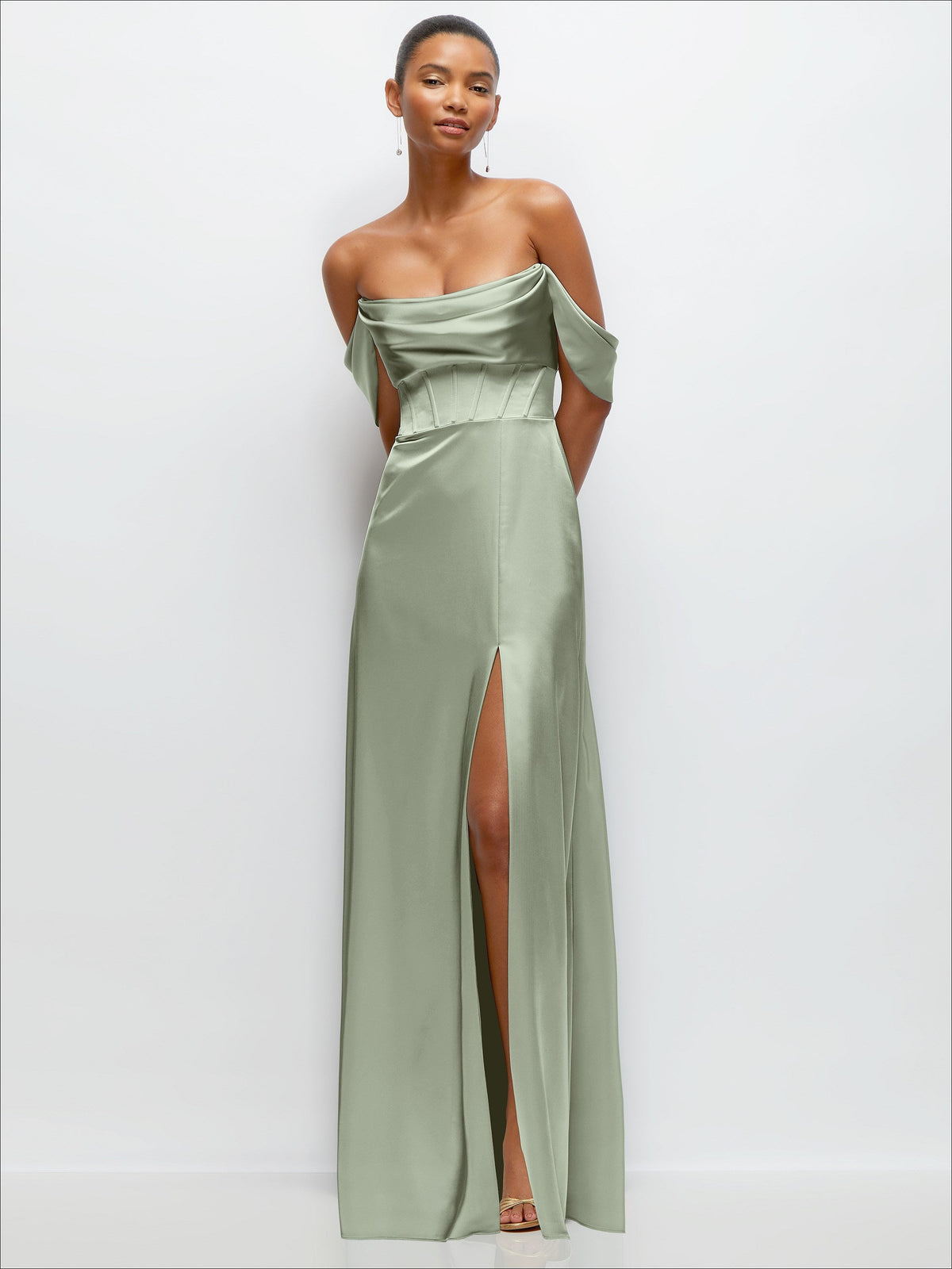 A-Line Satin Maxi Dress with Convertible Off-the-Shoulder or Strapless Looks