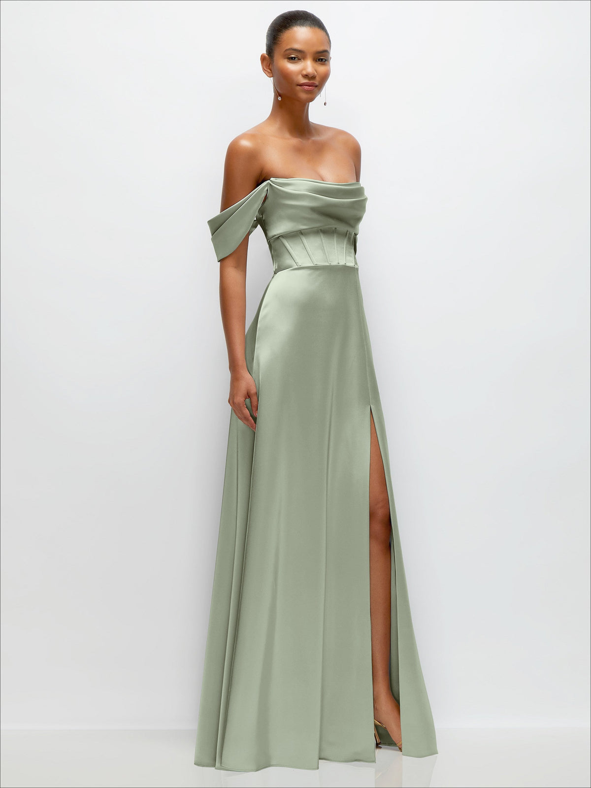 A-Line Satin Maxi Dress with Convertible Off-the-Shoulder or Strapless Looks