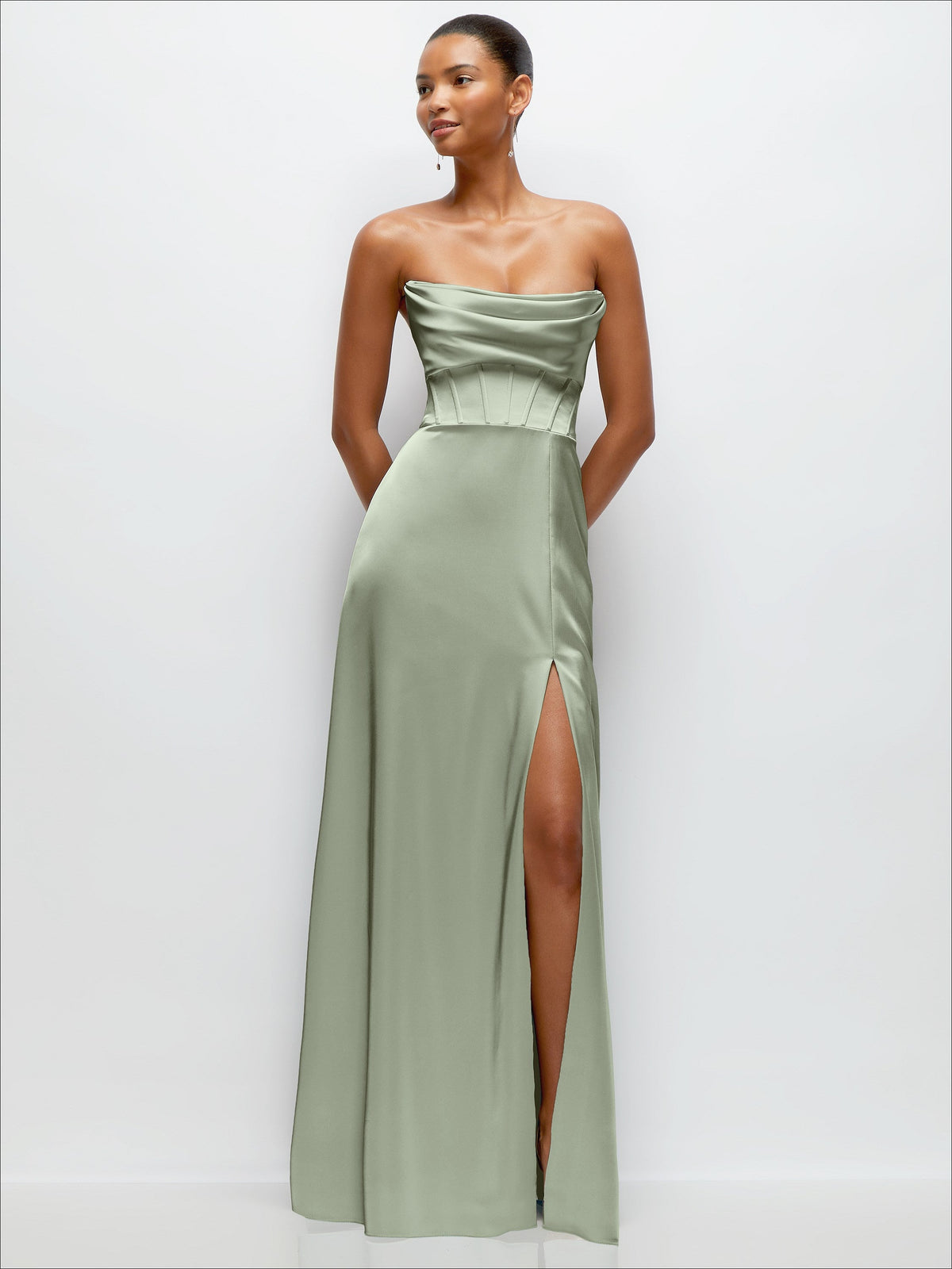 A-Line Satin Maxi Dress with Convertible Off-the-Shoulder or Strapless Looks