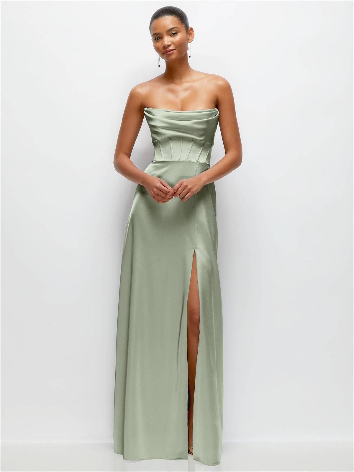 A-Line Satin Maxi Dress with Convertible Off-the-Shoulder or Strapless Looks
