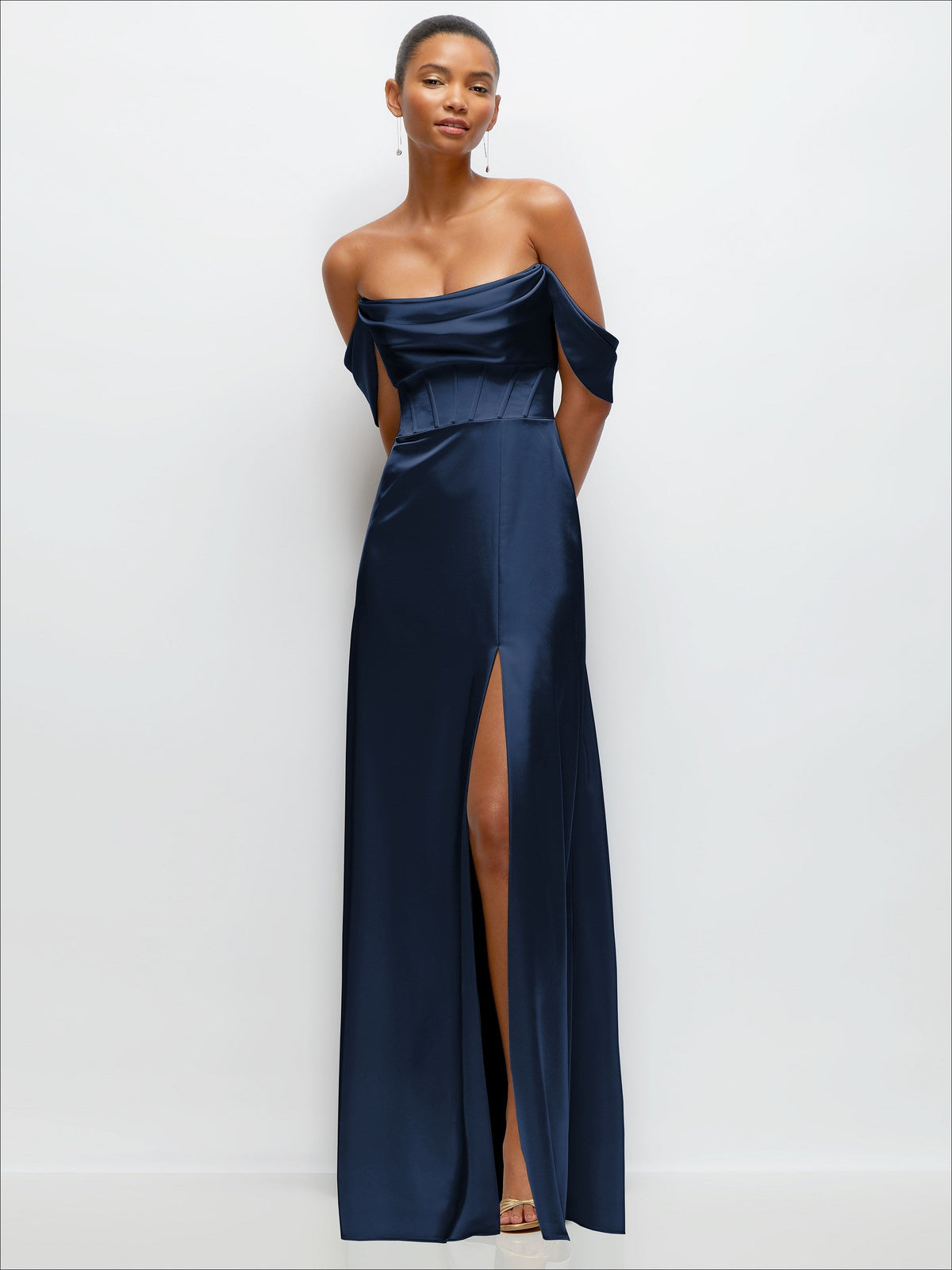 A-Line Satin Maxi Dress with Convertible Off-the-Shoulder or Strapless Looks