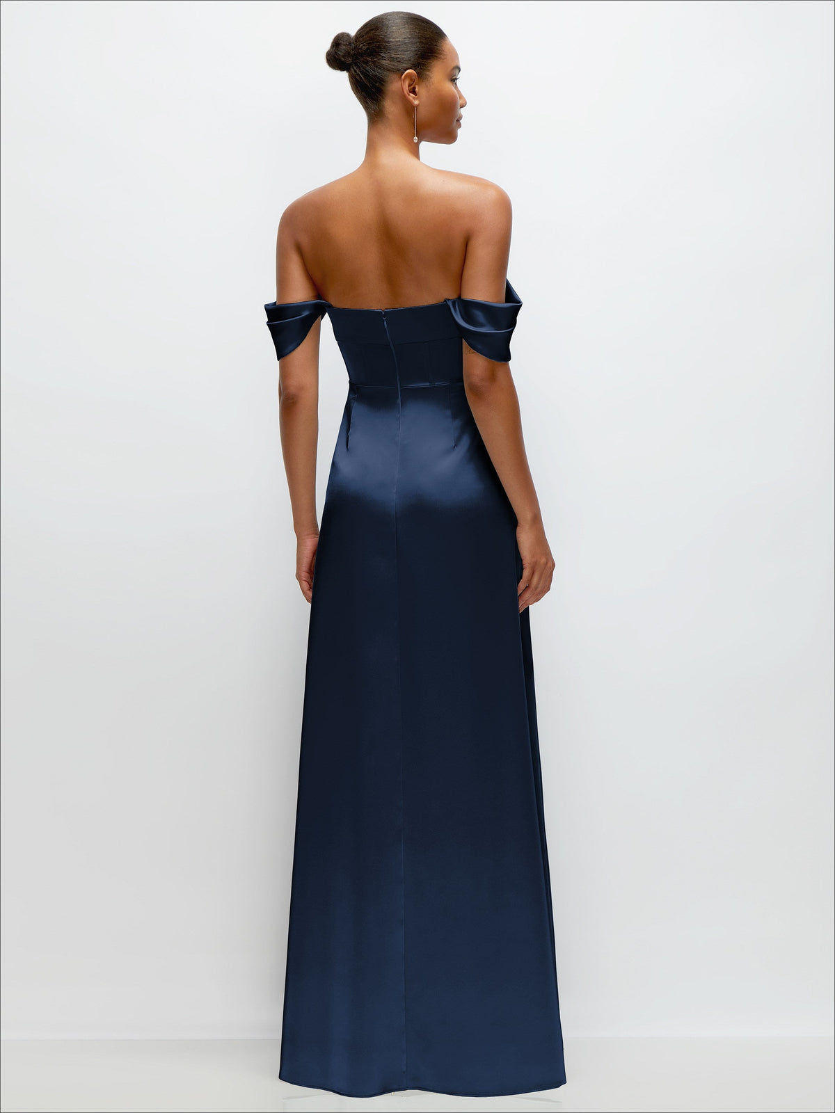 A-Line Satin Maxi Dress with Convertible Off-the-Shoulder or Strapless Looks