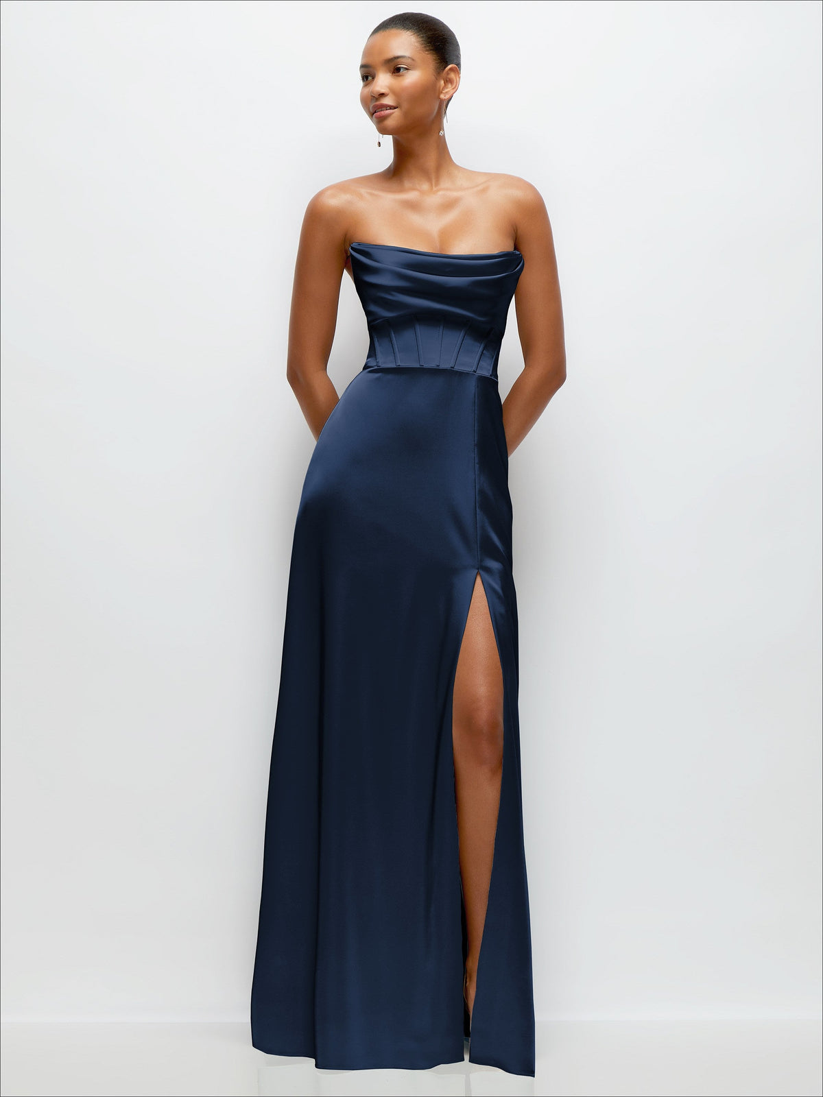 A-Line Satin Maxi Dress with Convertible Off-the-Shoulder or Strapless Looks