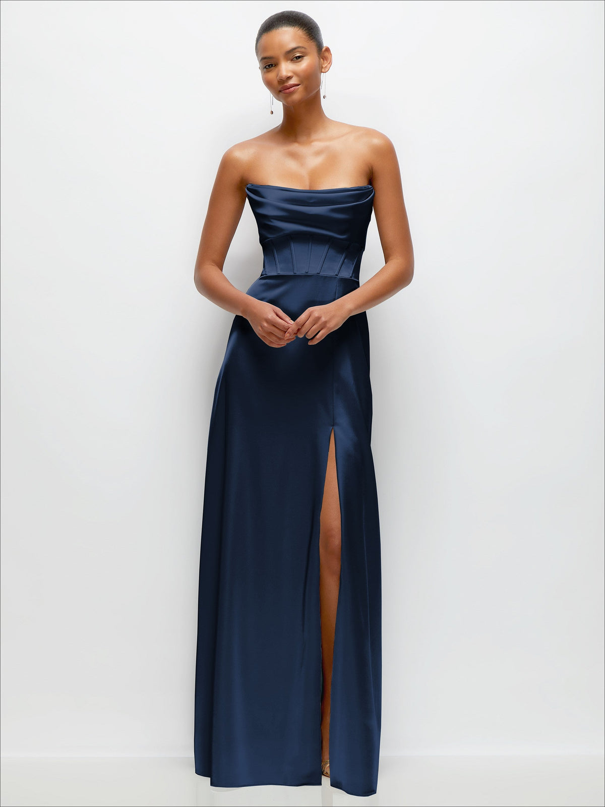 A-Line Satin Maxi Dress with Convertible Off-the-Shoulder or Strapless Looks