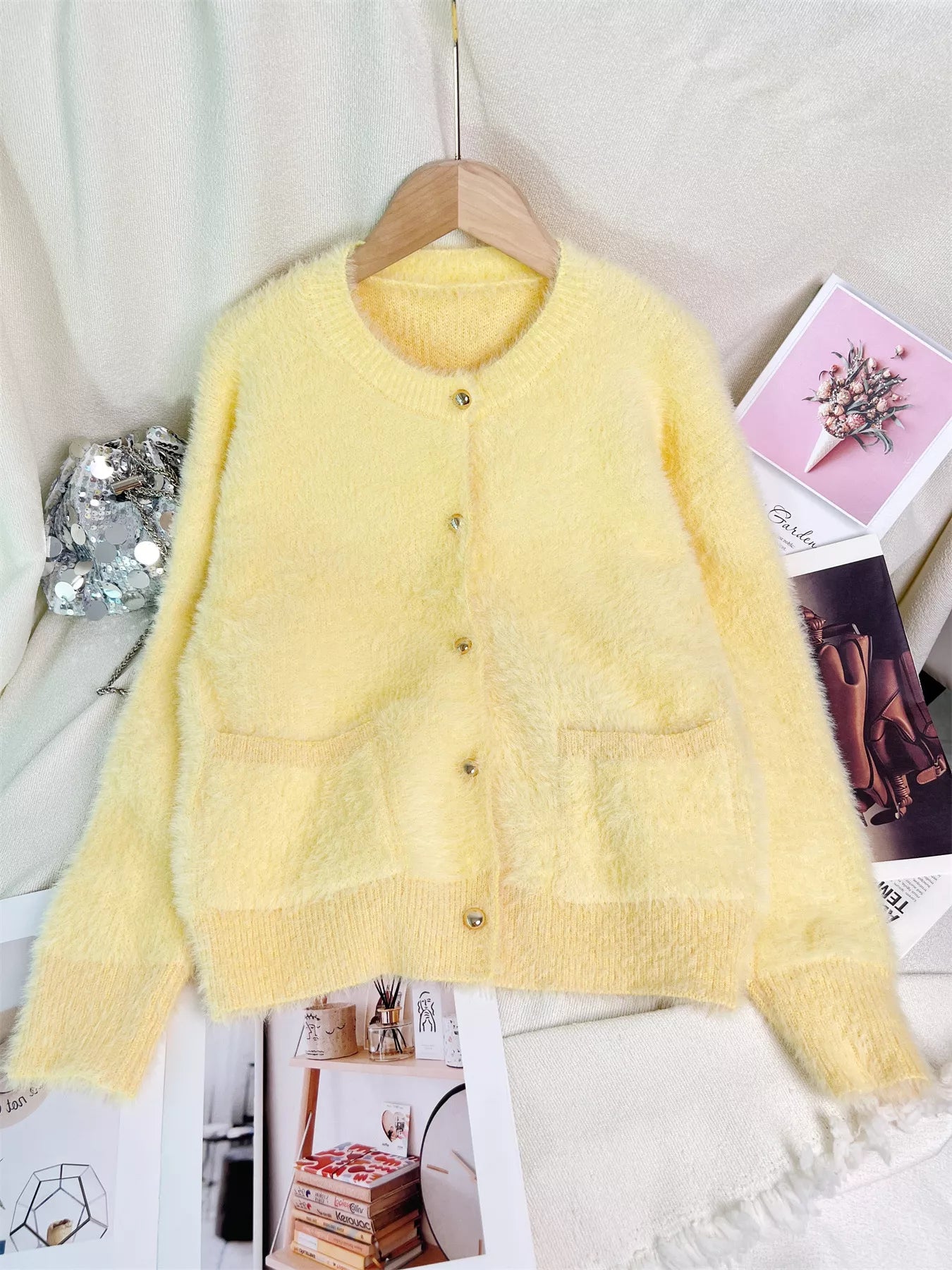 Fluffy Knit Button Up Cardigan