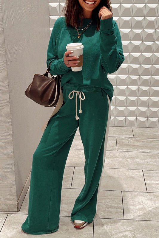 Solid Varsity Stripe Top and  Pants Set