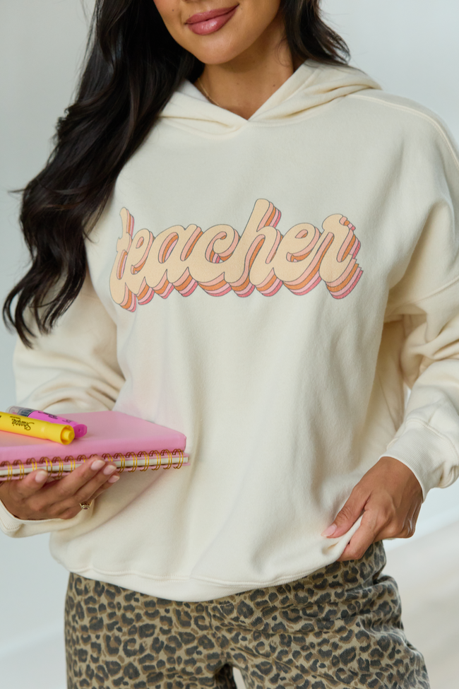 Teacher Retro Cream Graphic Hoodie