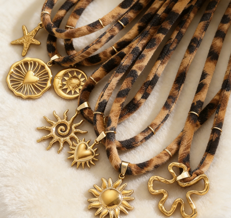 Leopard Print Ribbon Necklace