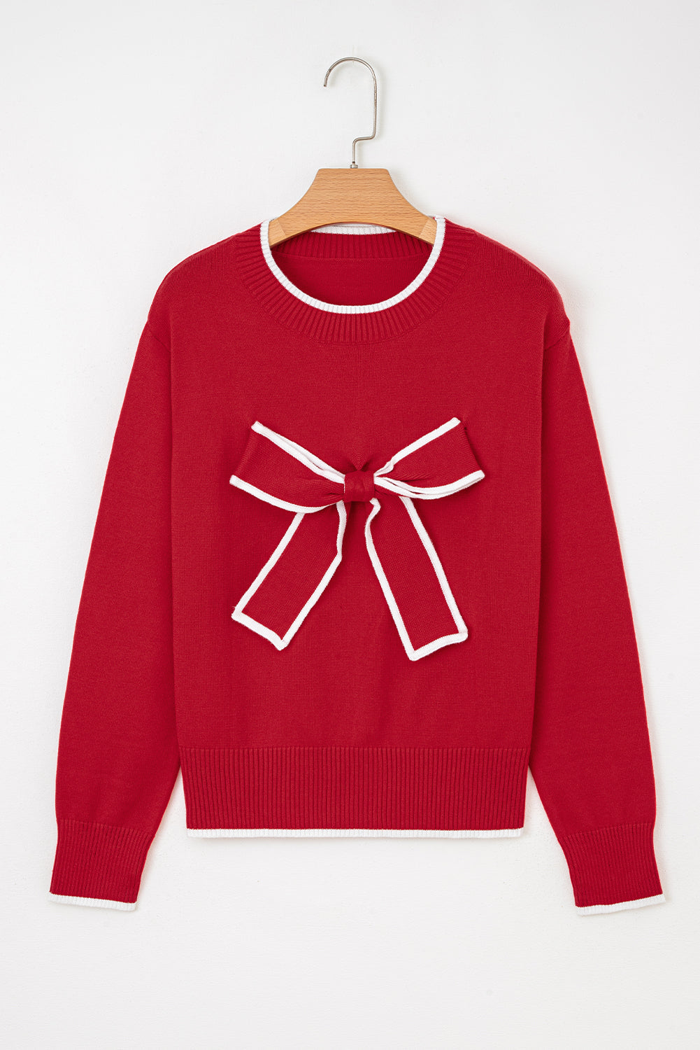 Bow Tie Contrast Trim Cropped Sweater