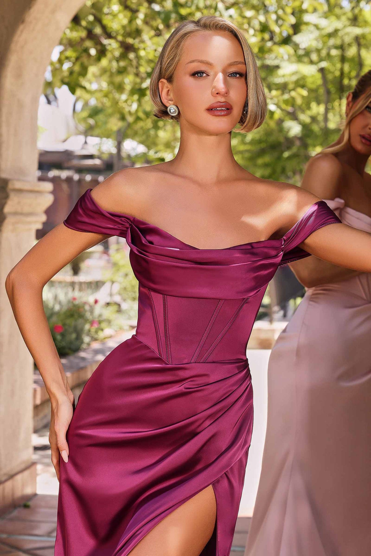Satin Off the Shoulder Corset Satin Gown