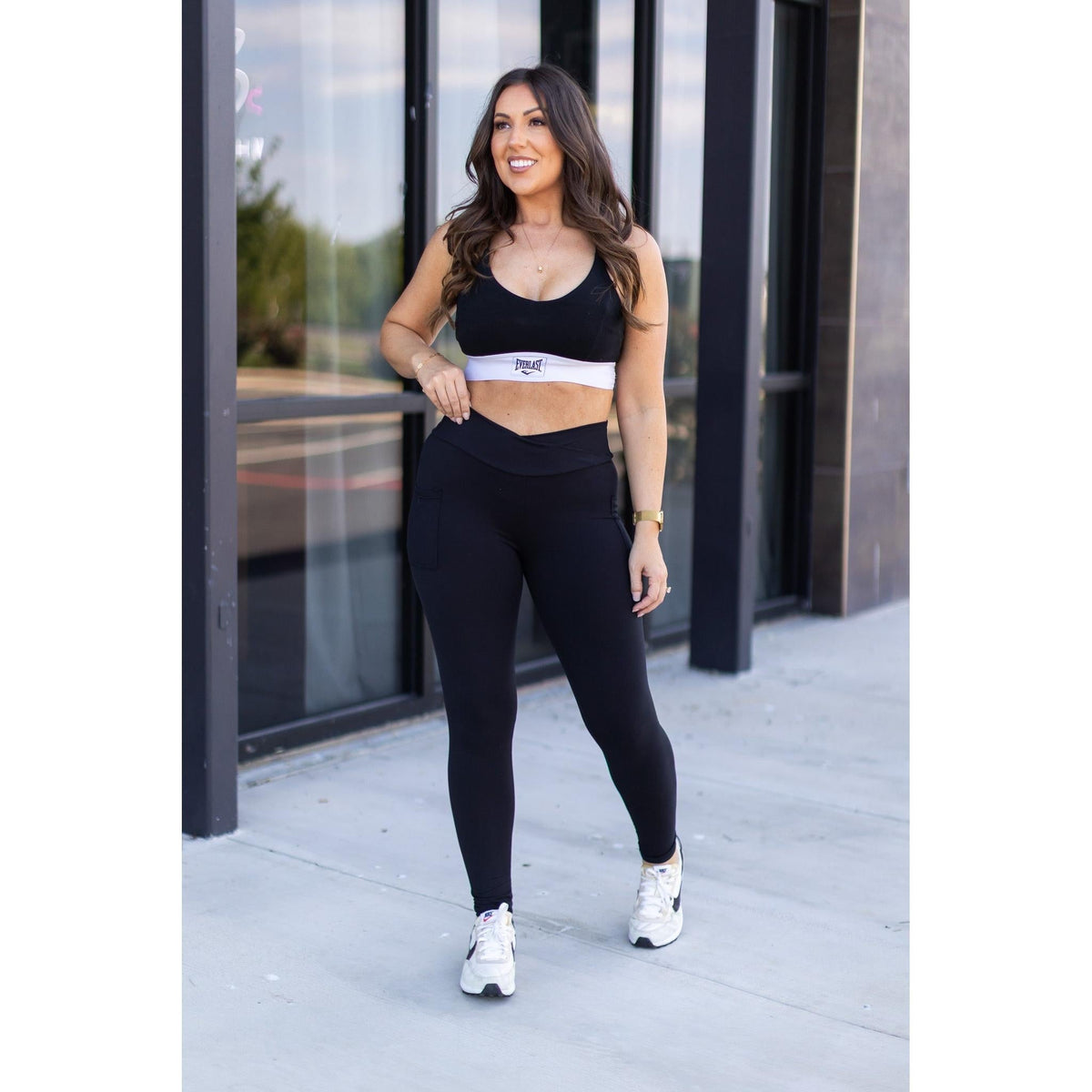 Stephanie - Crossover BLACK Pocket Full Length Leggings
