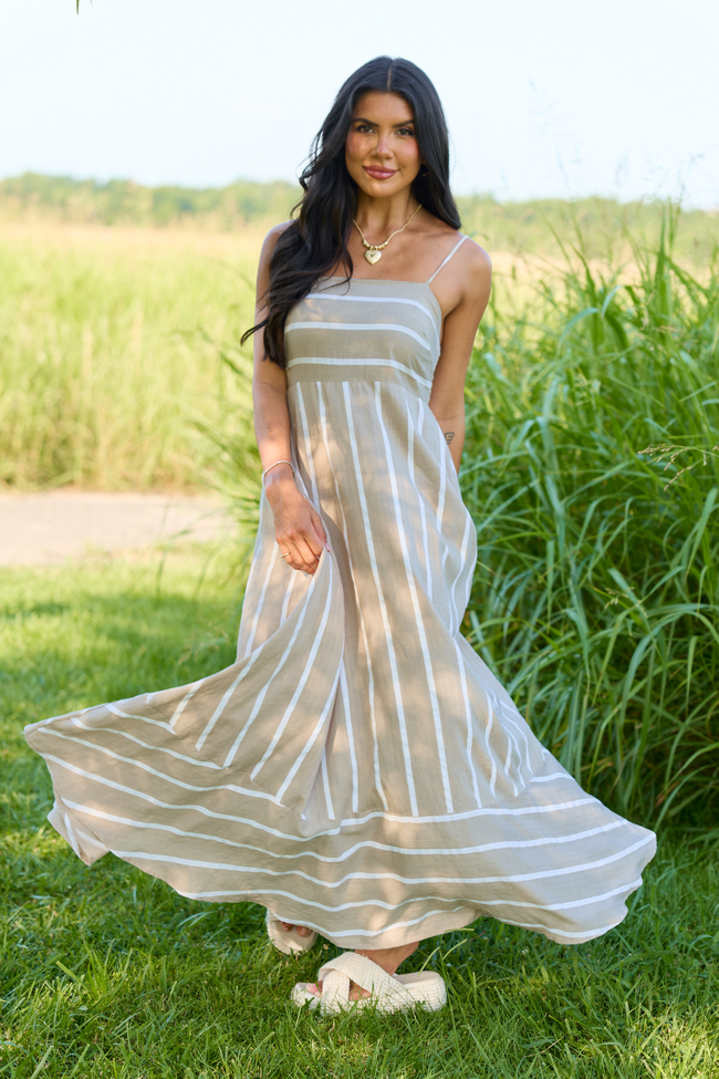 Come Sail Away Neutral Striped Maxi Dress