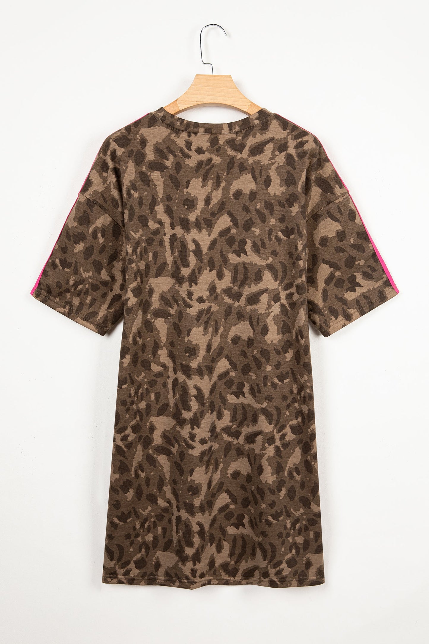 Leopard Contrast Stripe Mini T-Shirt Dress w/ Pockets