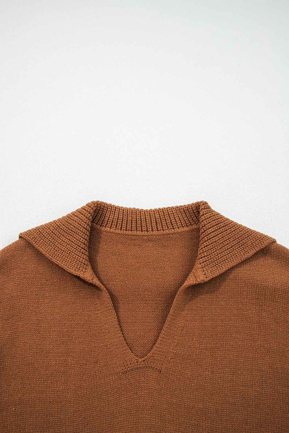 Solid Collared V-Neck Ribbed Edge Sweater