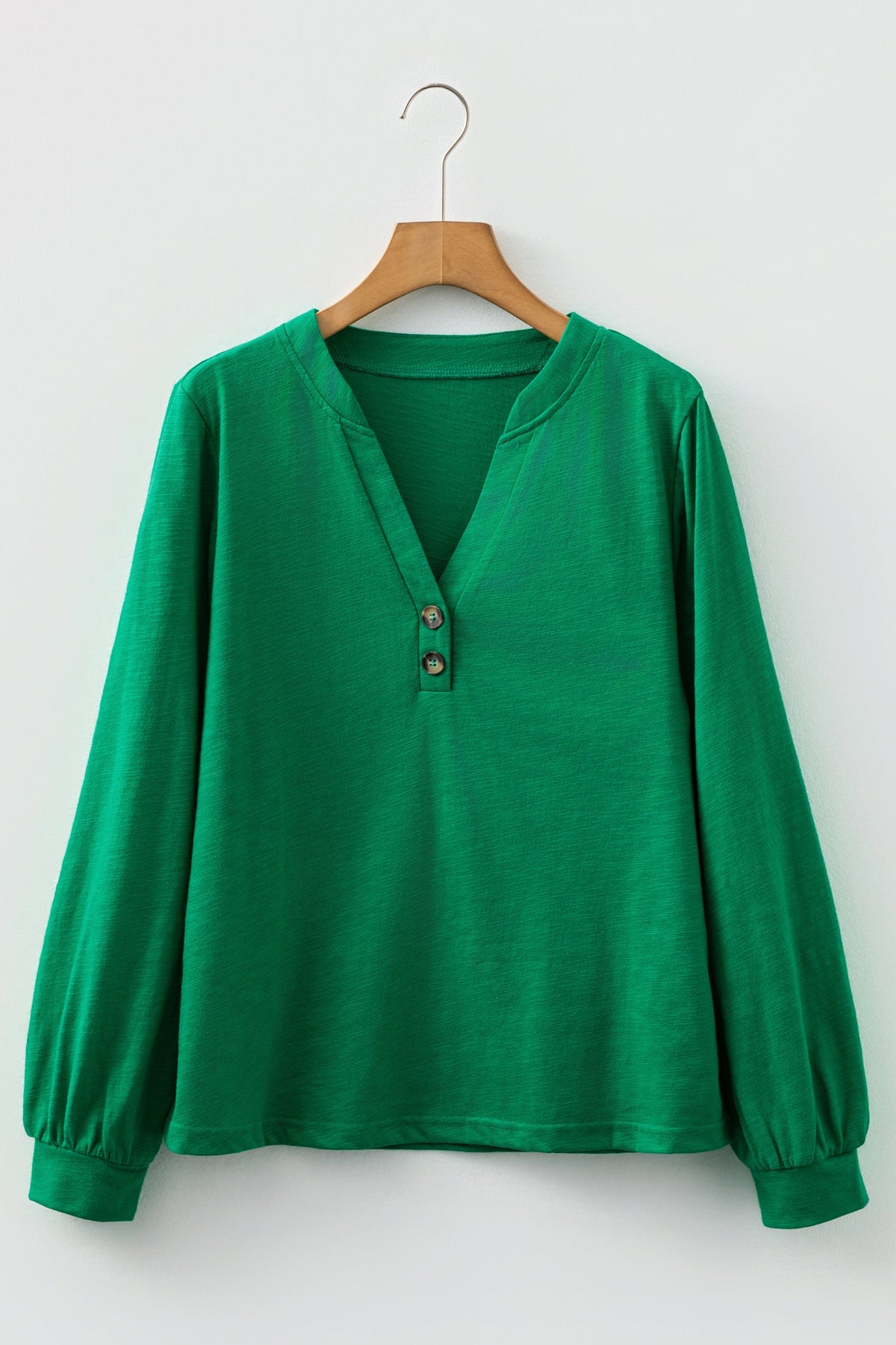Solid V-Neck Button Long Sleeve Top