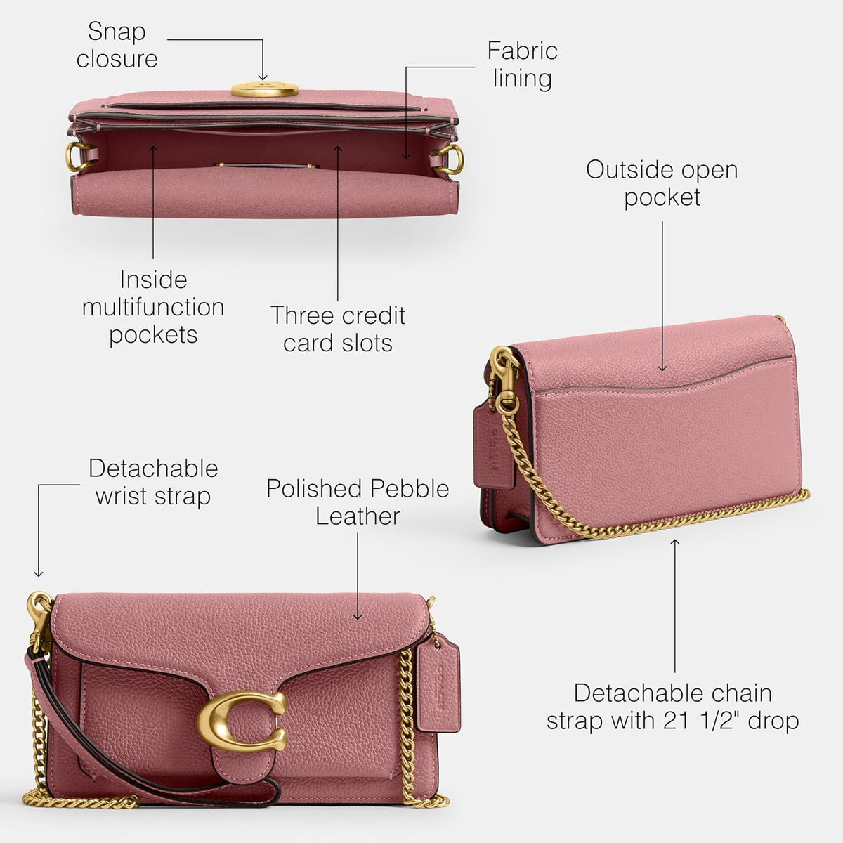Polished Pebbled Leather Tabby Chain Crossbody