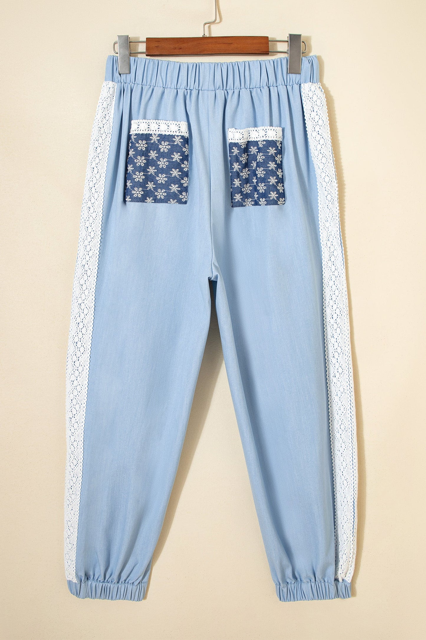Floral Lace Patch Pocket Pleated Wide Leg Pants