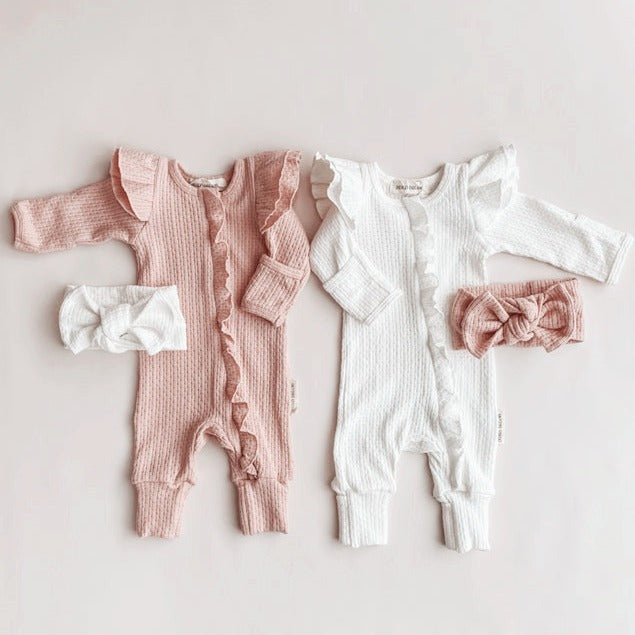 Infant Bodysuit Long-sleeved Knitted Stretch Waffle Jumpsuit