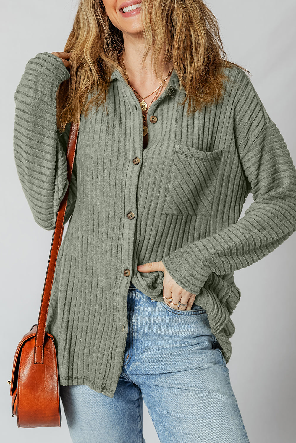 Lucia Ribbed Texture Button Up Shacket