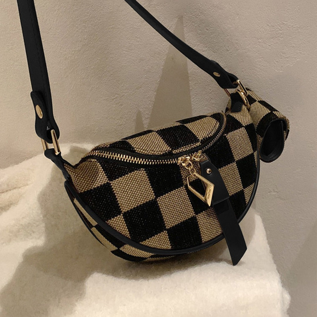 Small Crossbody Bag – Versatile Commute with Checkerboard Canvas