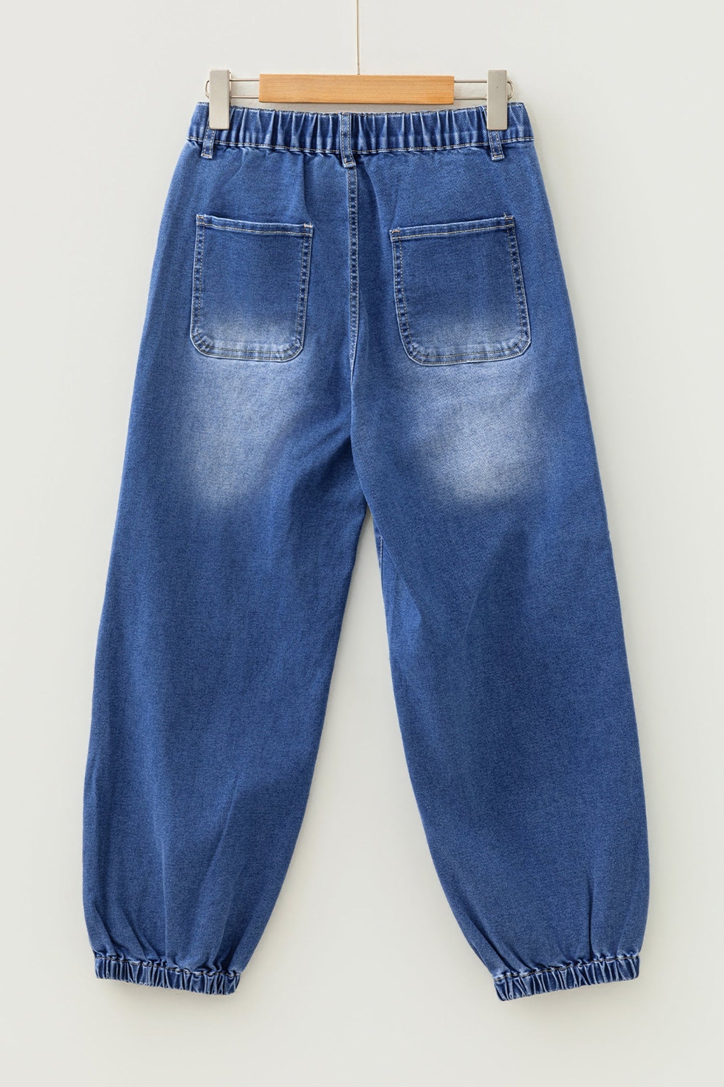 Blue 4 Buttons Front Tapered Casual Loose Fit Jeans