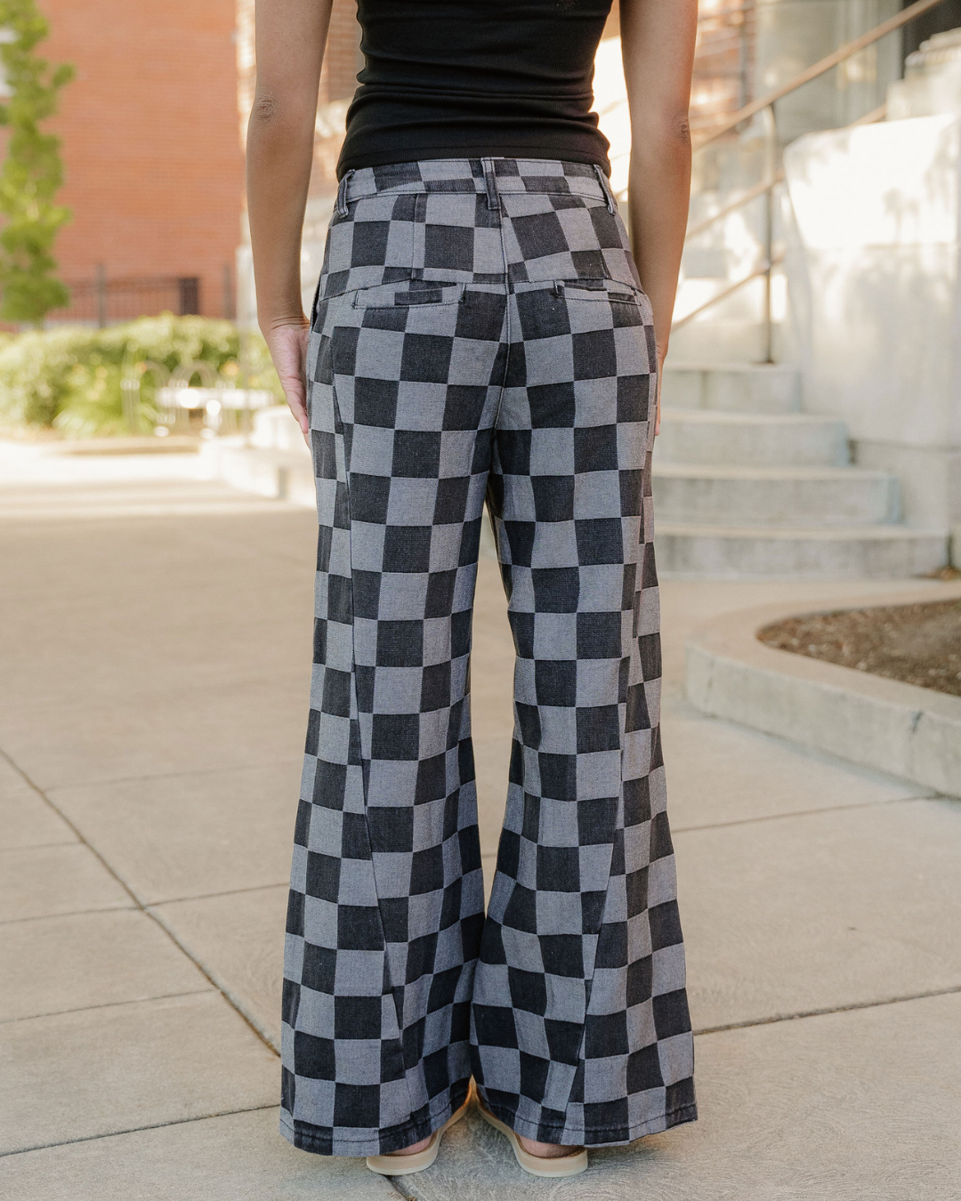 Naomi Checkered Denim Wide Leg Jeans