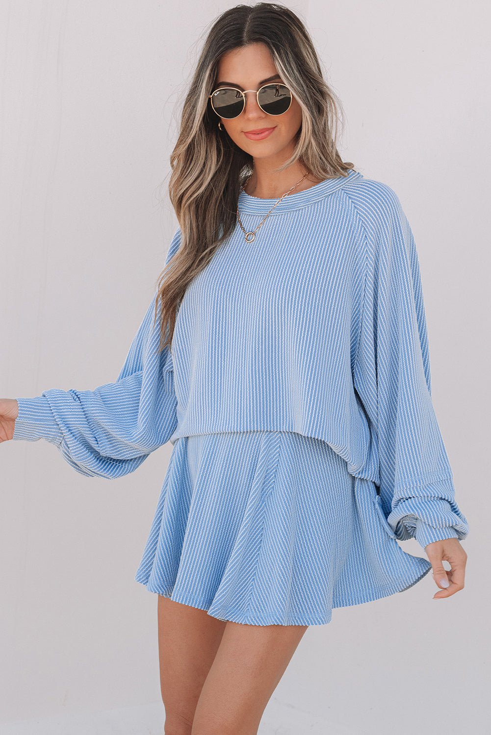 Corded Top and Ruffle Mini Skort Set