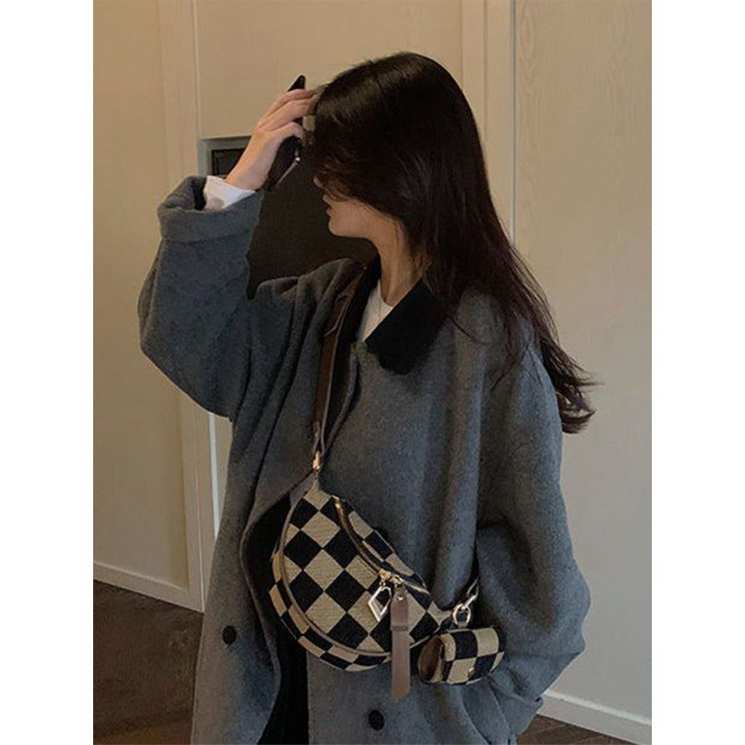 Small Crossbody Bag – Versatile Commute with Checkerboard Canvas