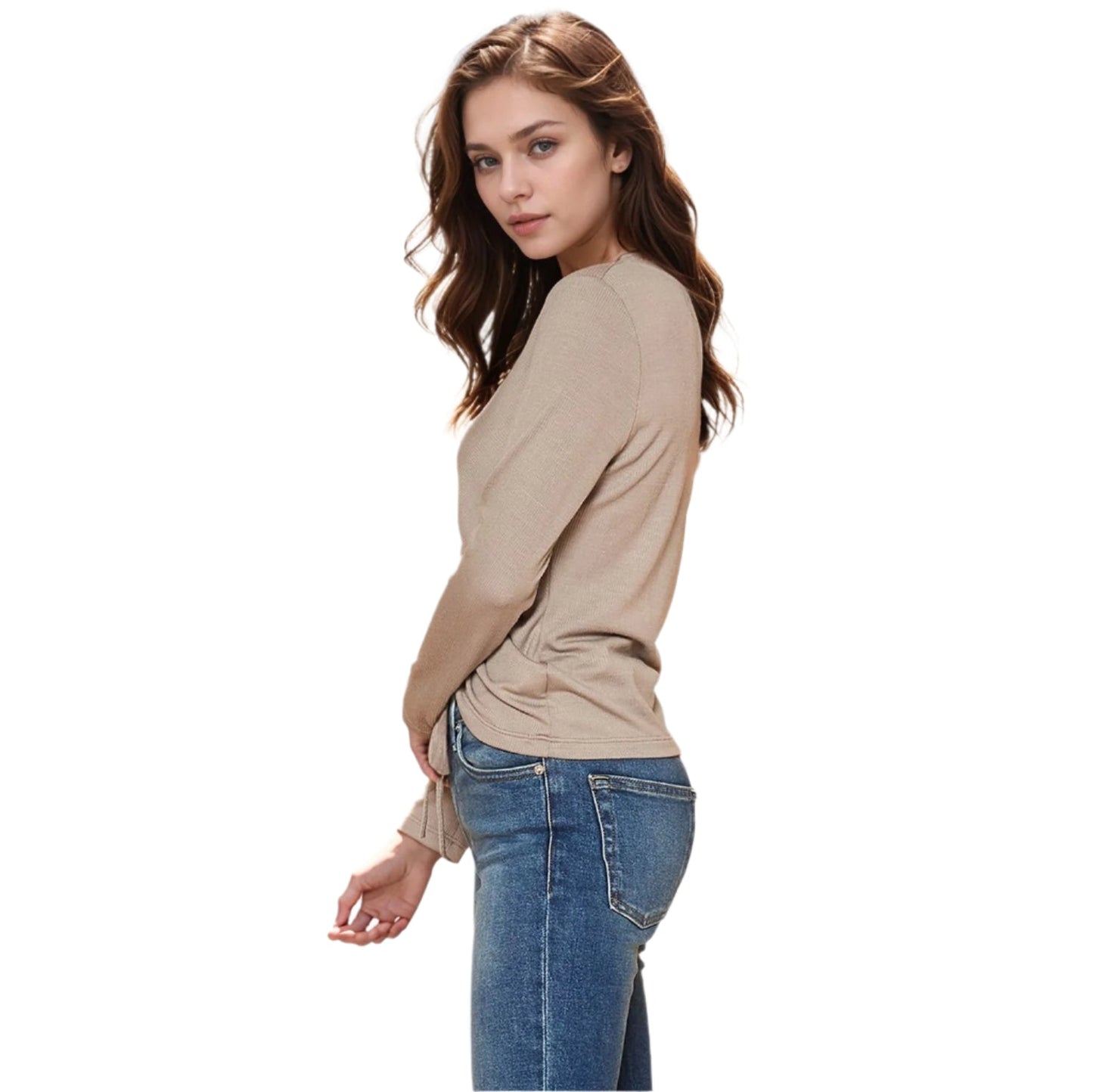 Women's V-Neck Ruched Top in Coco