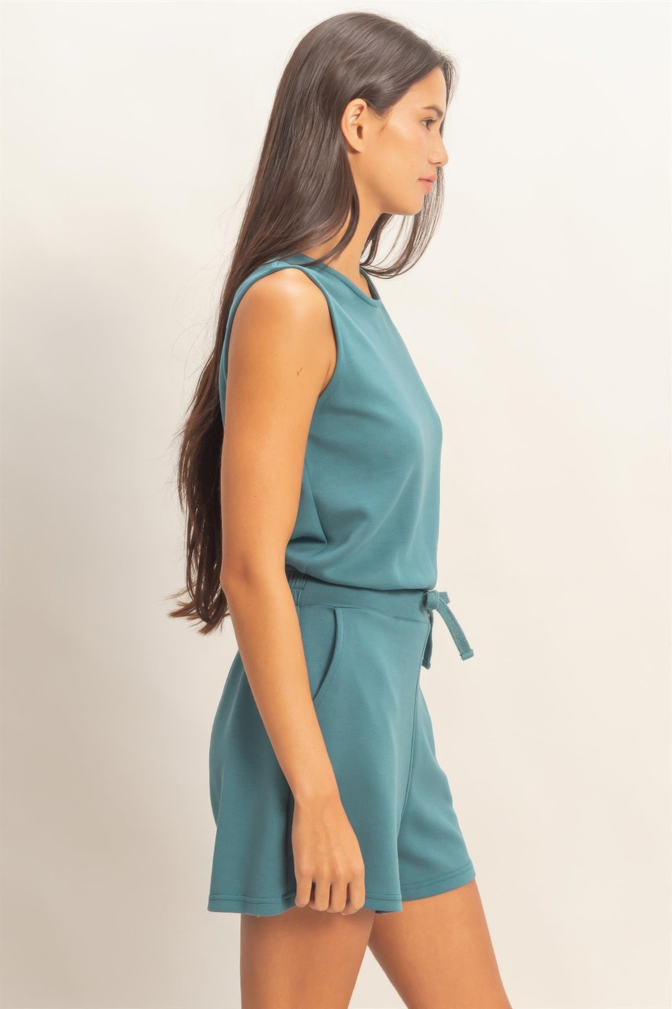 Drawstring Waist Sleeveless Romper