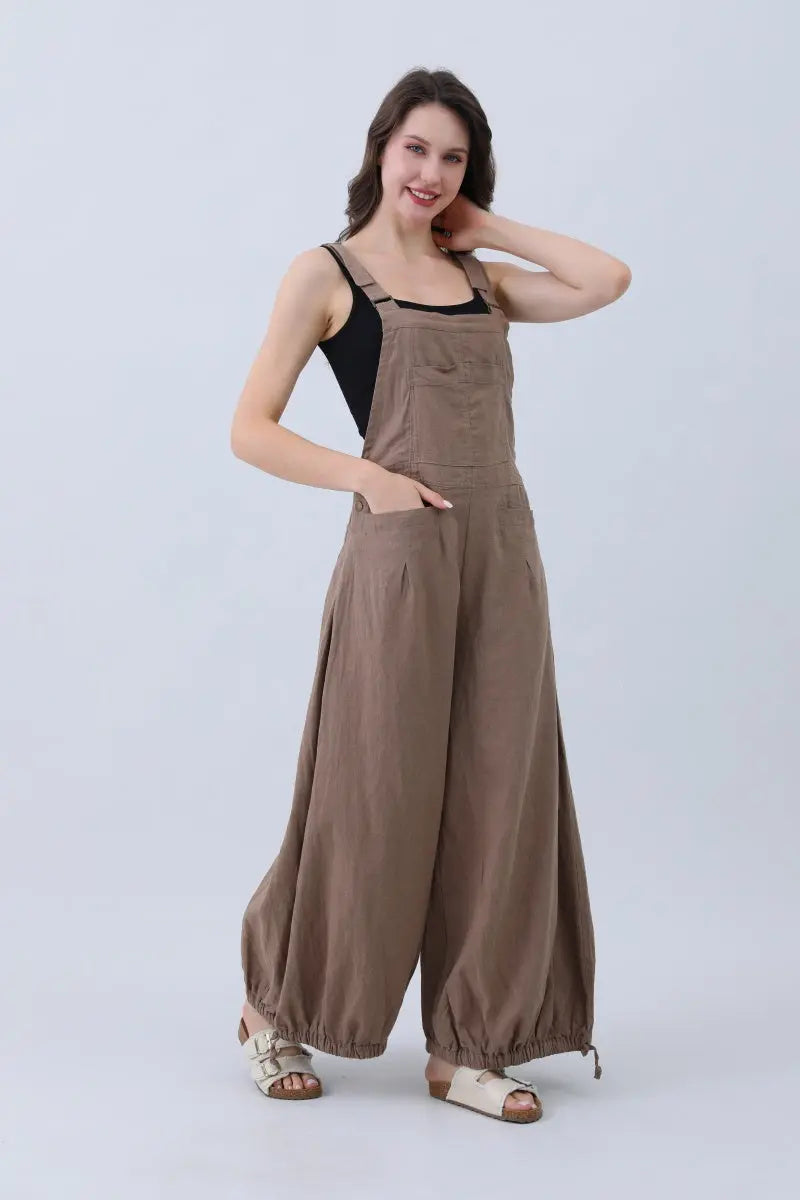 Linen Wide-Leg Jumpsuit – Adjustable Cuffs
