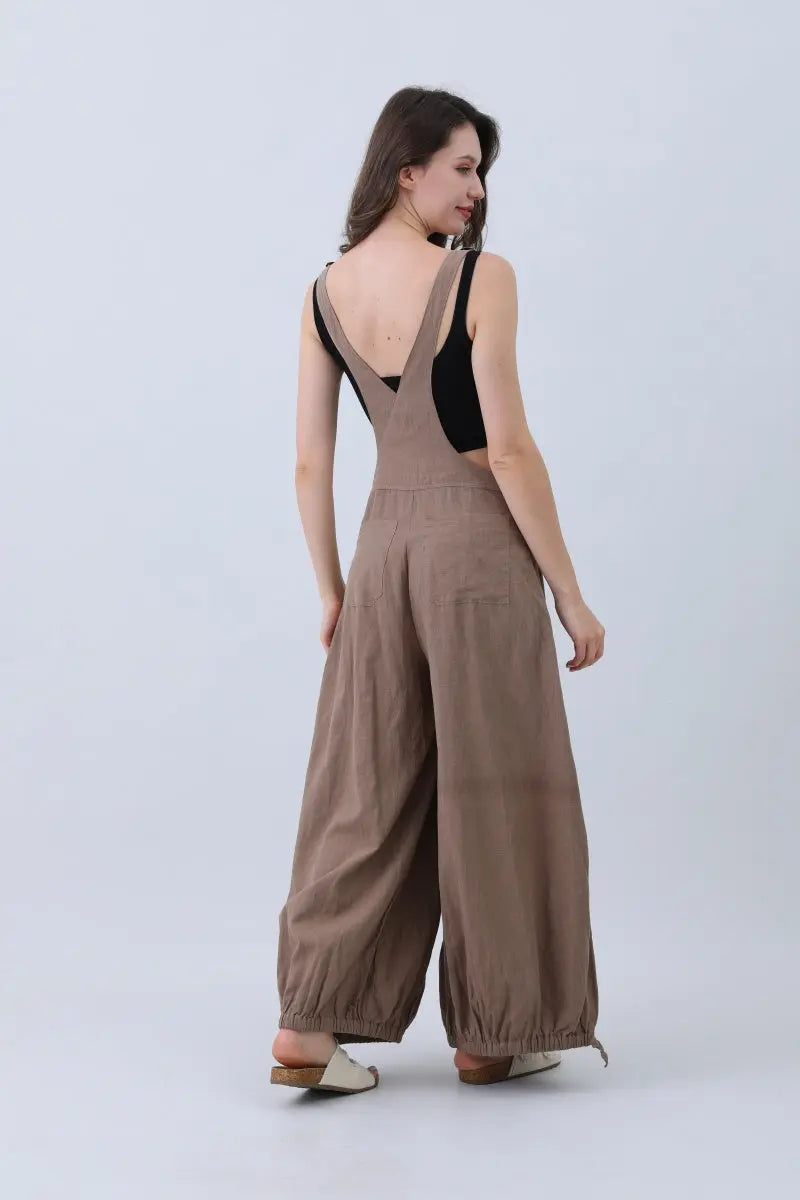 Linen Wide-Leg Jumpsuit – Adjustable Cuffs