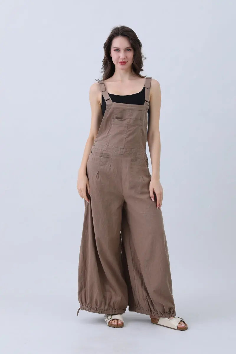Linen Wide-Leg Jumpsuit – Adjustable Cuffs