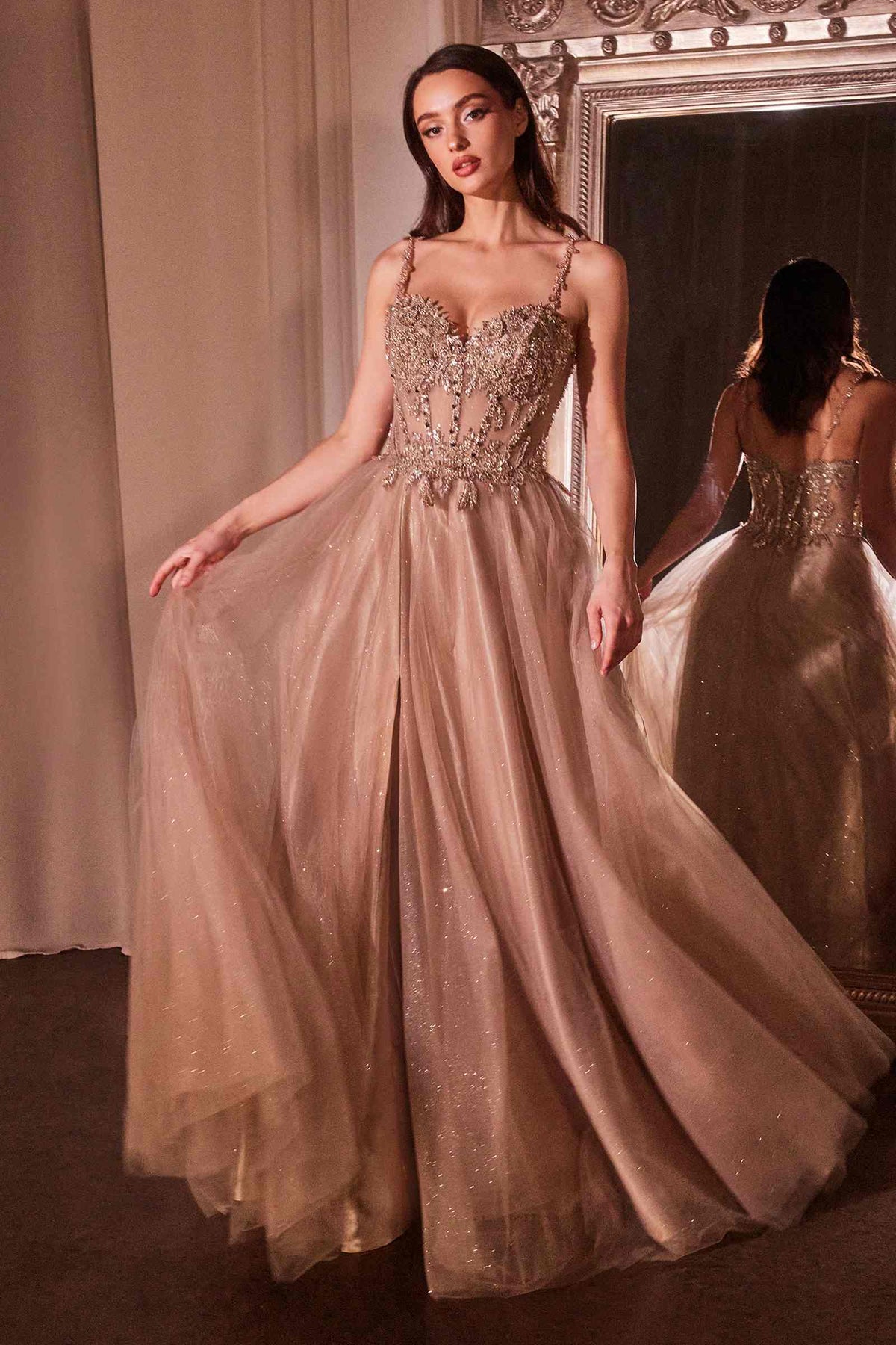 Long Lace and Tulle A-Line Ball Gown
