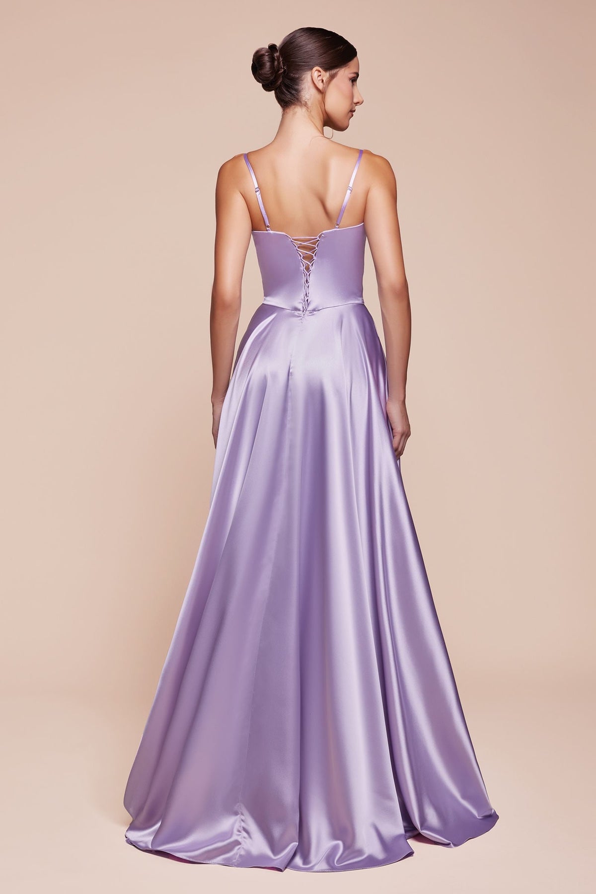 Long A-Line Slit Satin Bustier Dress