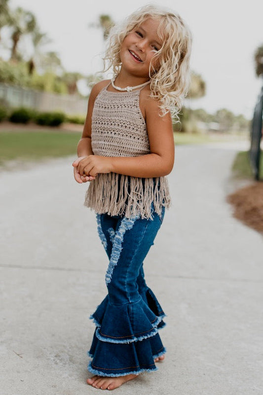 Denim Double Ruffle Pant