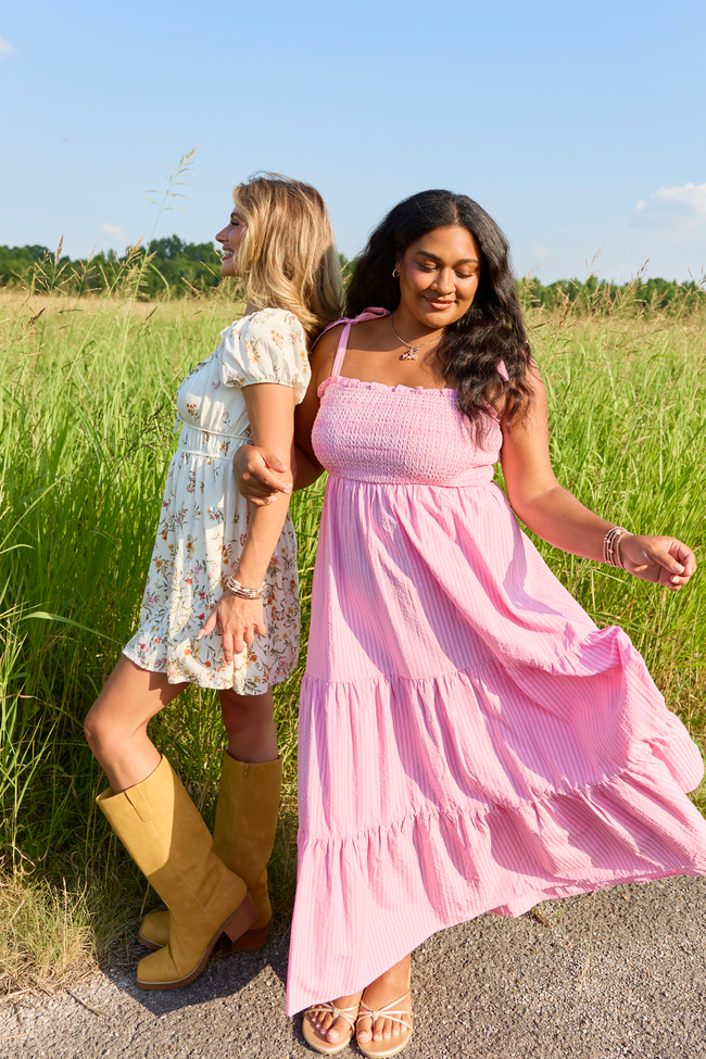Endless Shore Pink Striped Maxi Dress
