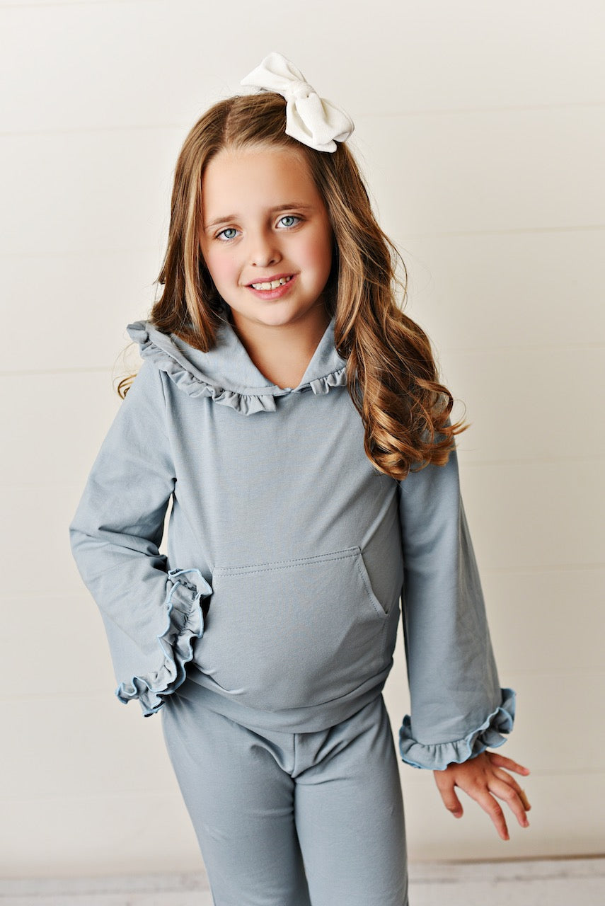 Gray Blue Hooded Set